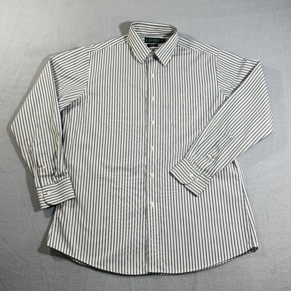 Lauren Ralph Lauren Mens Slim Fit Non Iron Dress‎ Shirt Black White Stripe 16.5